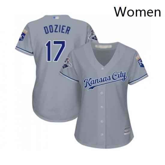 Womens Kansas City Royals 17 Hunter Dozier Replica Grey Road Cool Base Baseball Jersey